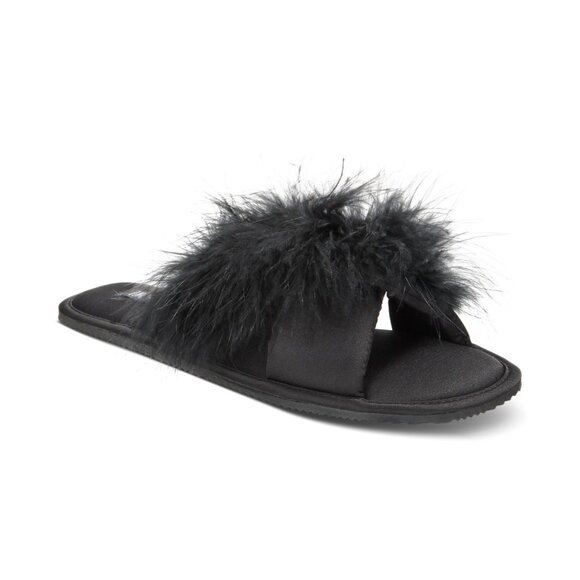 Inc International Concepts Women's Satin Marabou Slide Black NWT Size S 7-8 - Picture 1 of 2